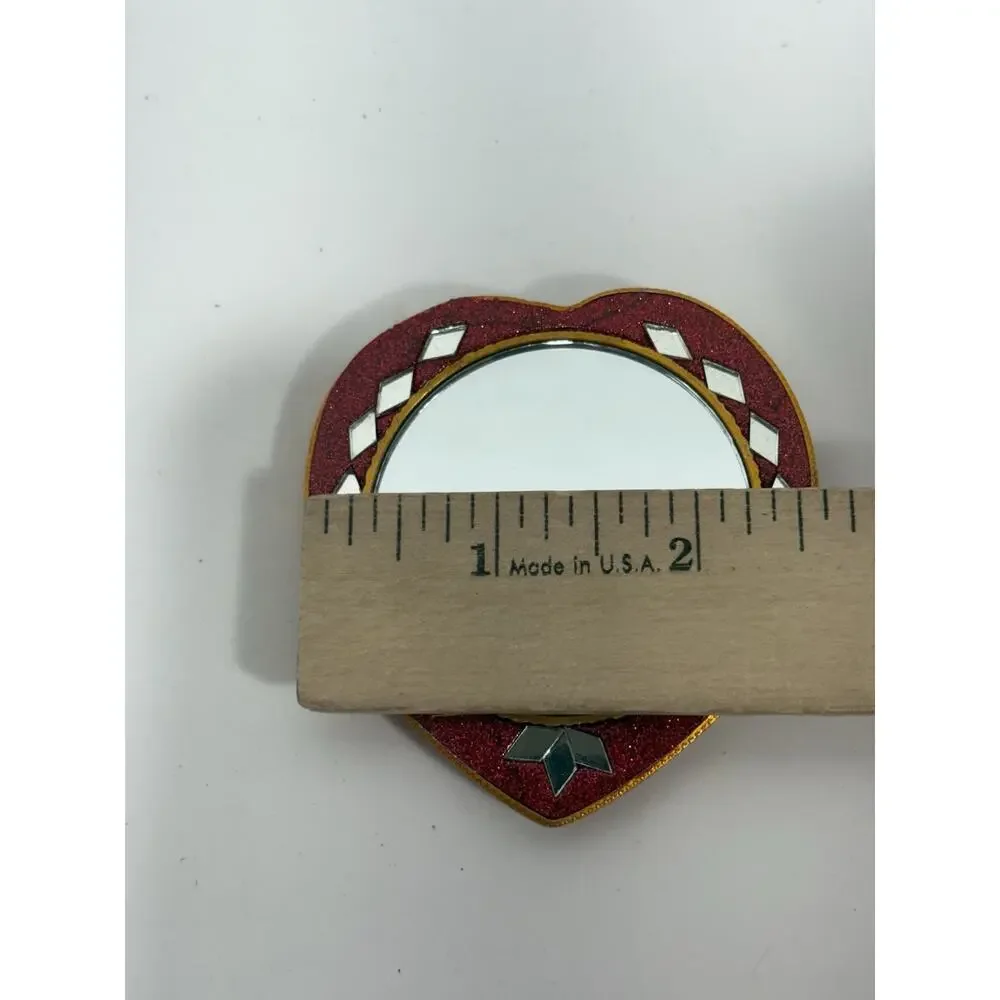 Heart shaped pocket mirror with Lac mirror work Bejeweled Red‎
